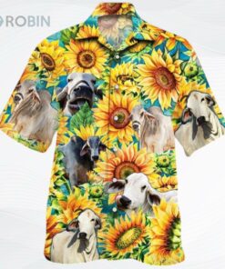 Sunflower Brahman Cattle Hawaiian Shirt