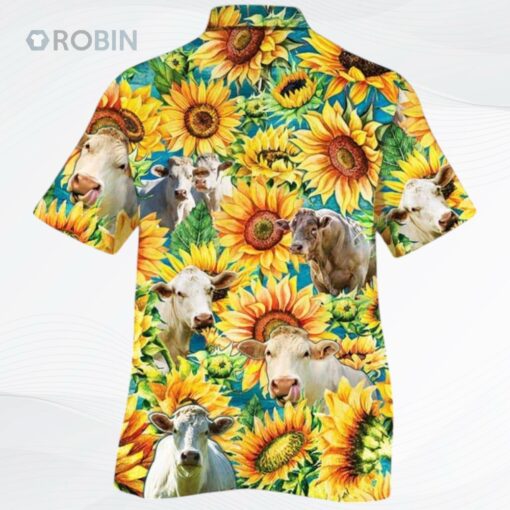 Sunflower Charolais Cattle Hawaiian Shirt