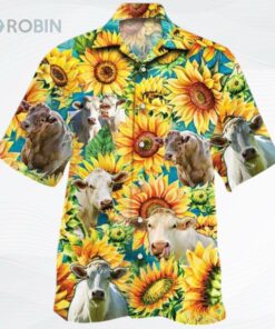 Sunflower Charolais Cattle Hawaiian Shirt