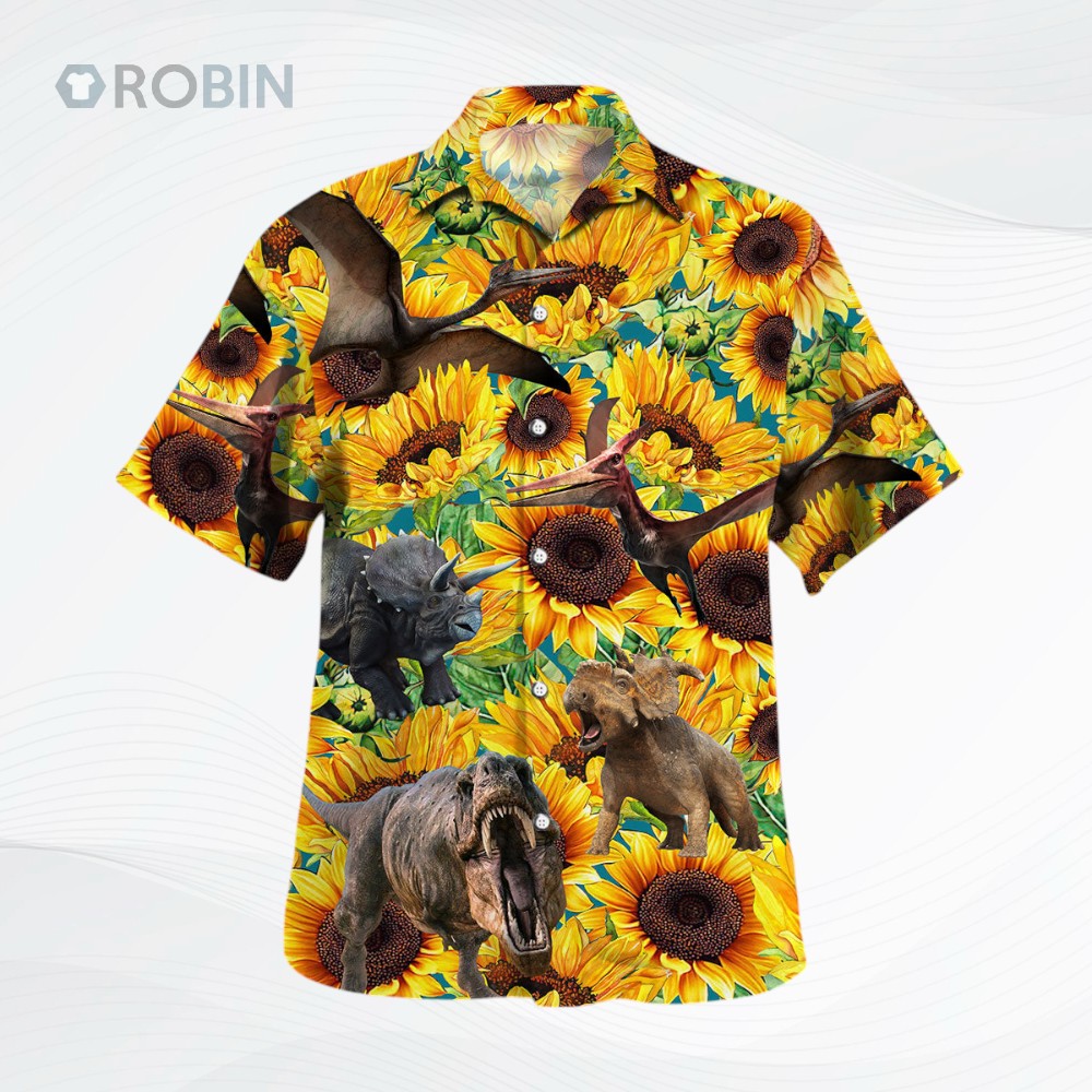 Sunflower Dinosaur Hawaiian Shirt Sunflower Dinosaur Hawaiian Shirt
