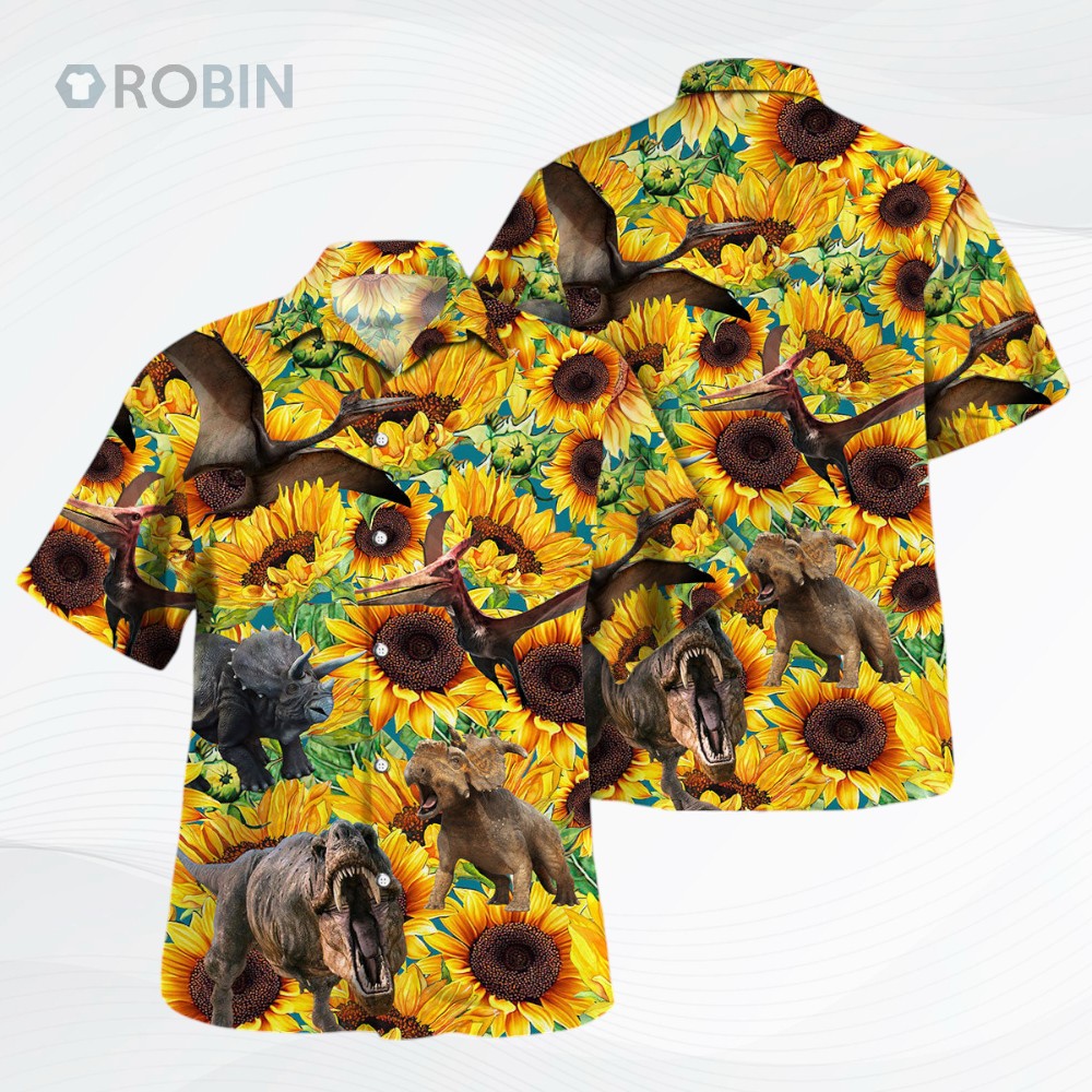 Sunflower Dinosaur Hawaiian Shirt Sunflower Dinosaur Hawaiian Shirt