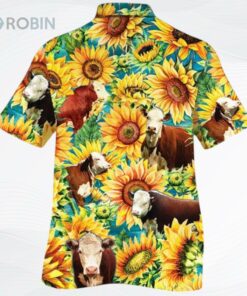 Sunflower Hereford Cattle Hawaiian Shirt Sunflower Hereford Cattle Hawaiian Shirt
