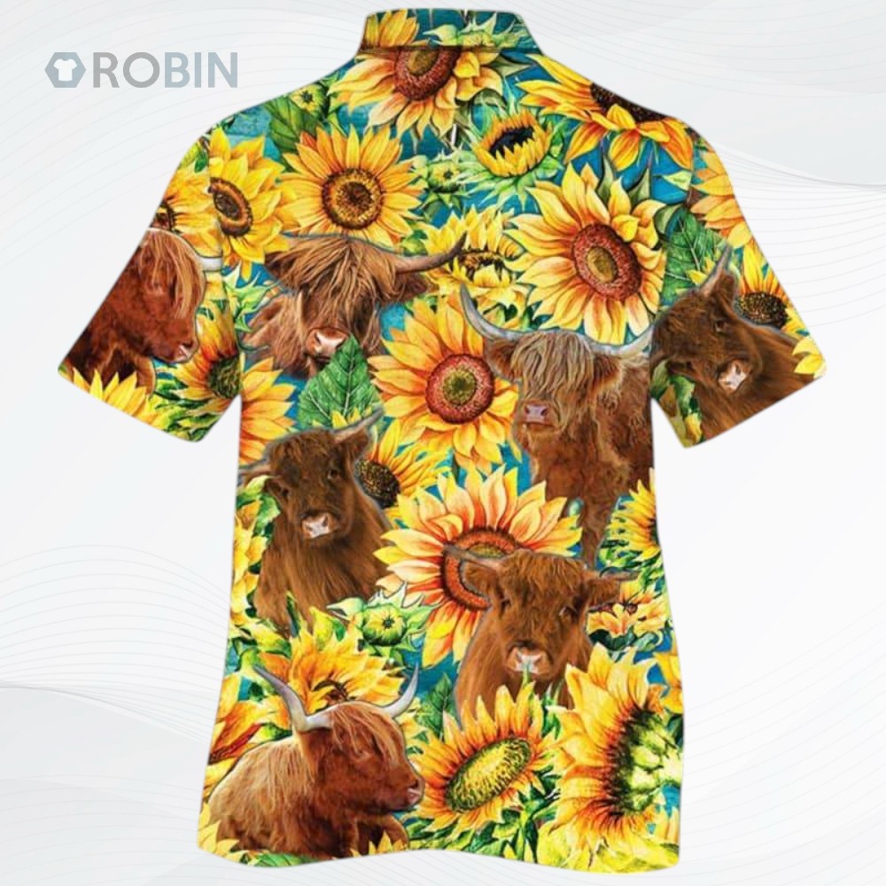 Sunflower Highland Cattle Hawaiian Shirt Sunflower Highland Cattle Hawaiian Shirt