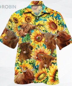 Sunflower Highland Cattle Hawaiian Shirt
