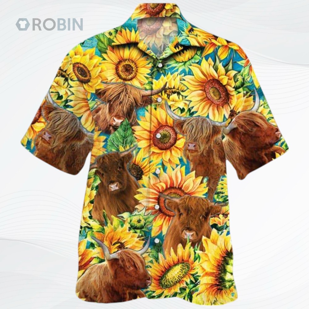 Sunflower Highland Cattle Hawaiian Shirt Sunflower Highland Cattle Hawaiian Shirt