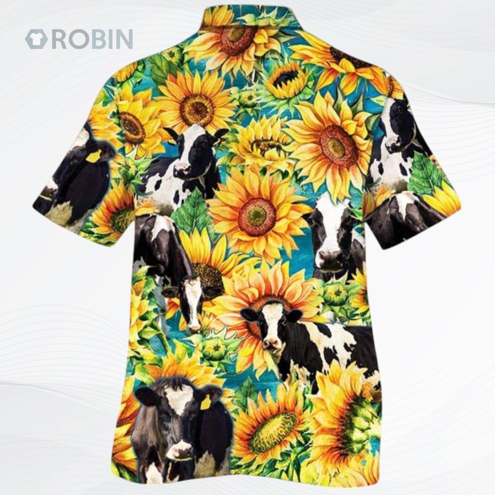 Sunflower Holstein Friesian Cattle Hawaiian Shirt Sunflower Holstein Friesian Cattle Hawaiian Shirt