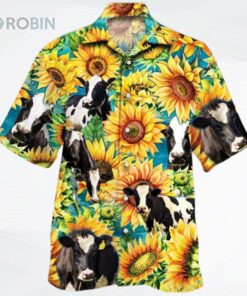 Sunflower Holstein Friesian Cattle Hawaiian Shirt