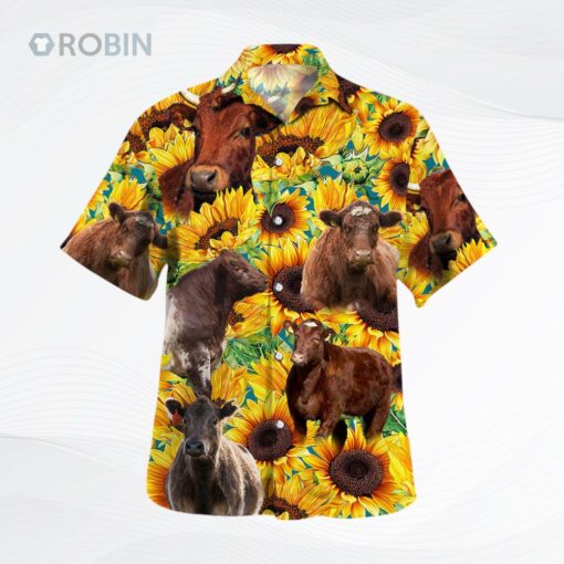 Sunflower Shorthorn Cattle Hawaiian Shirt