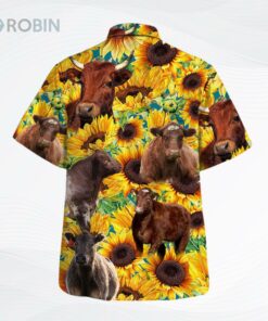 Sunflower Shorthorn Cattle Hawaiian Shirt Sunflower Shorthorn Cattle Hawaiian Shirt