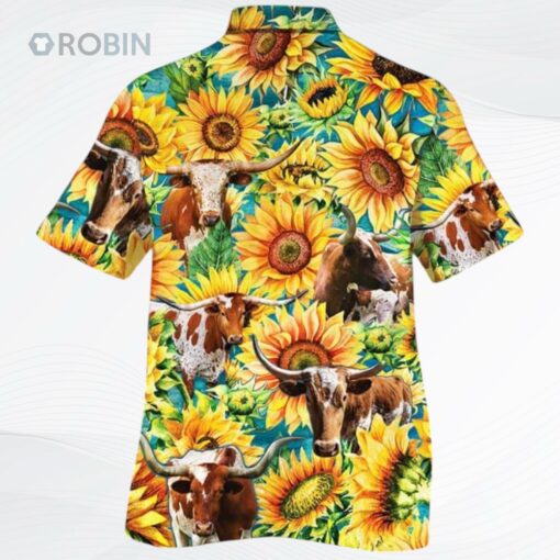 Sunflower Texas Longhorn Cattle Hawaiian Shirt