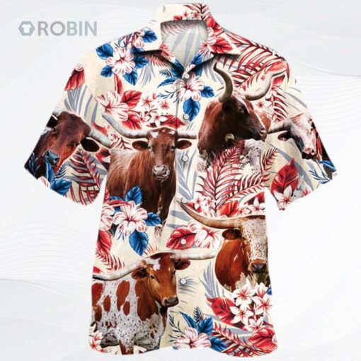 Texas Longhorn Cattle Lovers American Flag Hawaiian Shirt