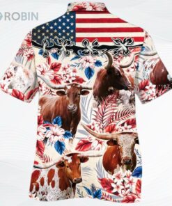 Texas Longhorn Cattle Lovers American Flag Hawaiian Shirt