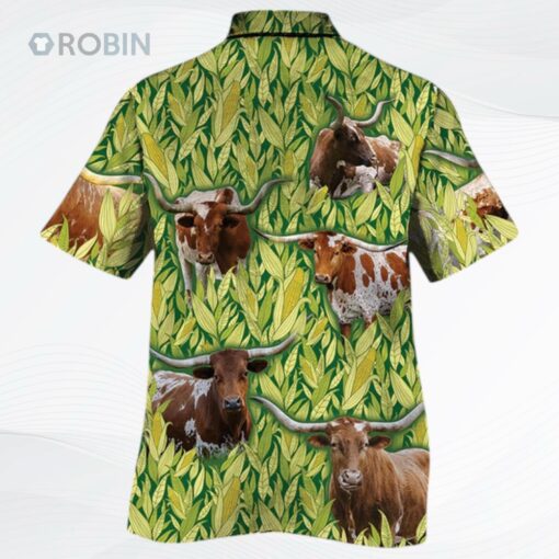 Texas Longhorn Cattle Lovers Corn Pattern Hawaiian Shirt