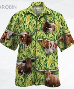 Texas Longhorn Cattle Lovers Corn Pattern Hawaiian Shirt Texas Longhorn Cattle Lovers Corn Pattern Hawaiian Shirt