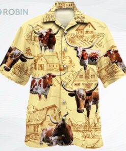 Texas Longhorn Cattle Lovers Farm Hawaiian Shirt