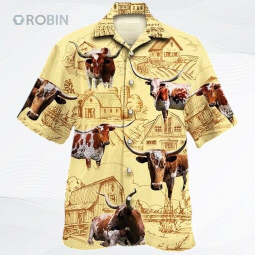 Texas Longhorn Cattle Lovers Farm Hawaiian Shirt