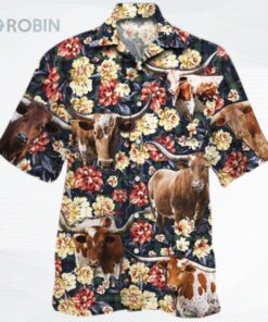 Texas Longhorn Cattle Lovers Green Plaid Pattern Hawaiian Shirt
