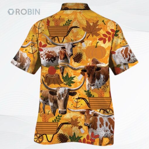 Texas Longhorn Cattle Lovers Orange Nature Autumn Hawaiian Shirt