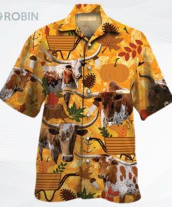 Texas Longhorn Cattle Lovers Orange Nature Autumn Hawaiian Shirt