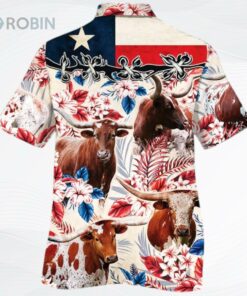 Texas Longhorn Cattle Lovers Texas Flag Hawaiian Shirt