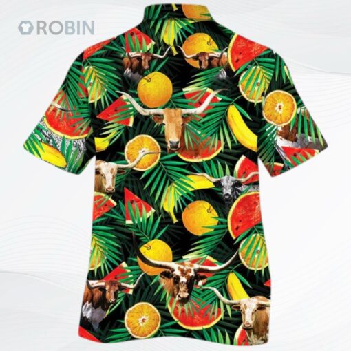Texas Longhorn Cattle Lovers Tropical Fruits Hawaiian Shirt