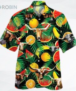 Texas Longhorn Cattle Lovers Tropical Fruits Hawaiian Shirt