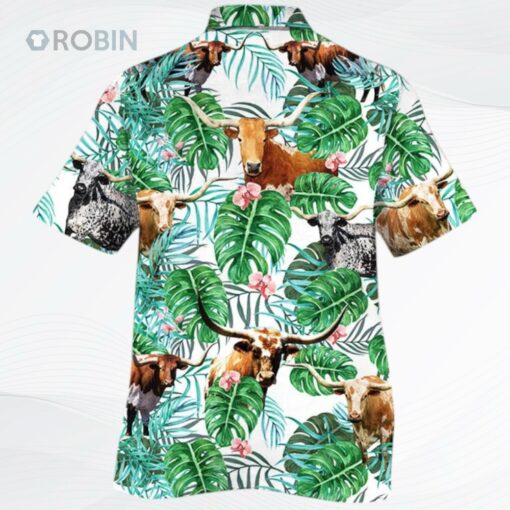 Texas Longhorn Cattle Lovers Tropical Plant Hawaiian Shirt