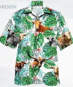 Texas Longhorn Cattle Lovers Tropical Plant Hawaiian Shirt Texas Longhorn Cattle Lovers Tropical Plant Hawaiian Shirt