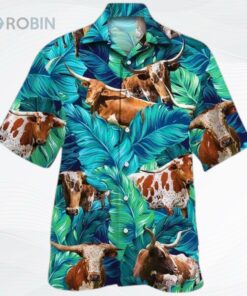 Texas Longhorn Hawaii Shirt Green Texas Longhorn Cattle Lovers Hawaiian Shirt