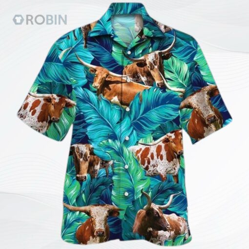 Texas Longhorn Hawaii Shirt Green Texas Longhorn Cattle Lovers Hawaiian Shirt