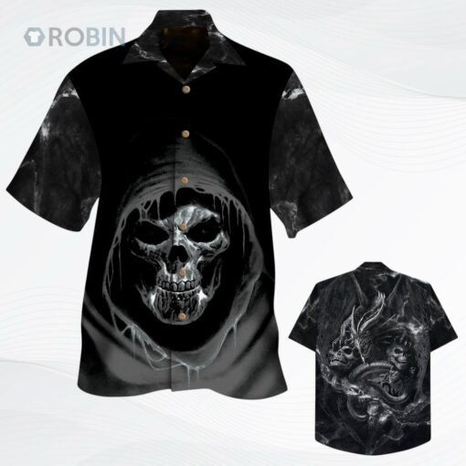 The Reaper Skull Black All Over Printed 3D Hawaiian Shirt