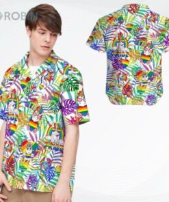 Trans 3D T Shirt, Nice Rainbow Unicorn Tropical Design Hawaiian Shirt