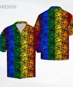 Tropical Plants And Skull Lgbt Color Striped Pattern Hawaiian Shirt, Gay Pride 3D Shirt Tropical Plants And Skull Lgbt Color Striped Pattern Hawaiian Shirt, Gay Pride 3D Shirt