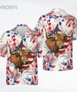 Tx Longhorn Face Hibiscus Flower All Over Printed 3D Hawaiian Shirt