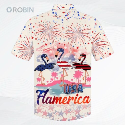 Usa Flamerica Hawaiian Shirt For 4th Of Jul, Summer Flamingo Aloha Beach Shirt For Men And Womens