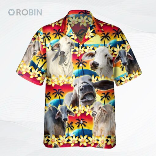 Vintage Brahman Hawaiian Shirt Tropical Sunset Hibiscus And Palm Tree Hawaii Shirt