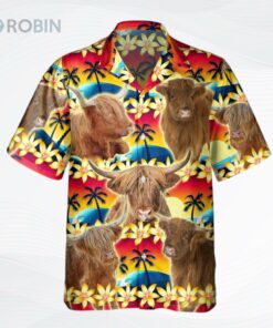 Vintage Highland Tropical Sunset Hibiscus And Palm Tree 3D Hawaiian Shirt Vintage Highland Tropical Sunset Hibiscus And Palm Tree 3D Hawaiian Shirt