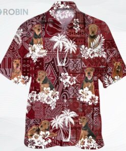 Welsh Terrier Hawaiian Shirt, Dog Hawaiian Shirt Red Tribal Pattern Welsh Terrier Hawaiian Shirt, Dog Hawaiian Shirt Red Tribal Pattern