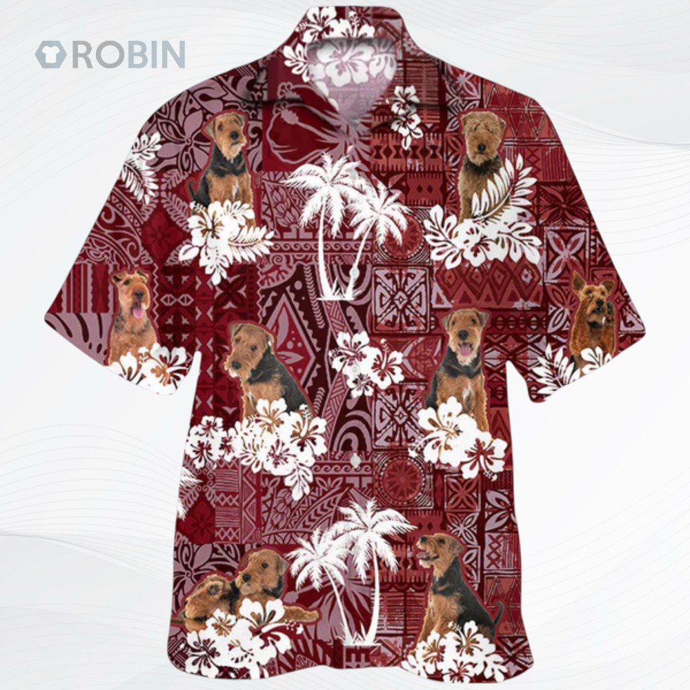 Welsh Terrier Hawaiian Shirt, Dog Hawaiian Shirt Red Tribal Pattern Welsh Terrier Hawaiian Shirt, Dog Hawaiian Shirt Red Tribal Pattern