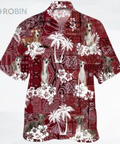 White German Shepherd Hawaiian Shirt, Cute Dog Hawaii Shirt Red Pattern