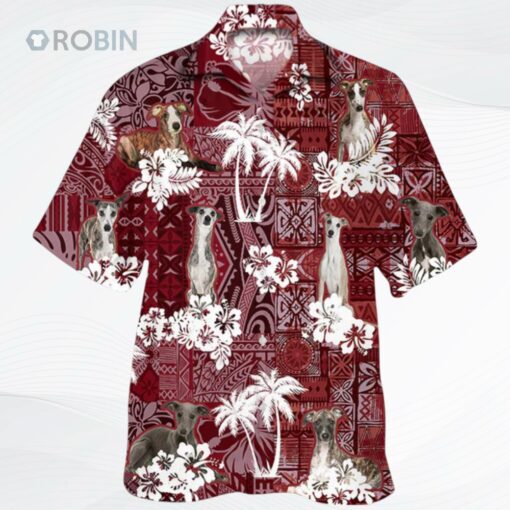 White German Shepherd Hawaiian Shirt, Cute Dog Hawaii Shirt Red Pattern