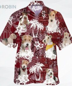 Wire Fox Terrier Hawaiian Shirt, Cool Dog Hawaiian Shirt Red Pattern