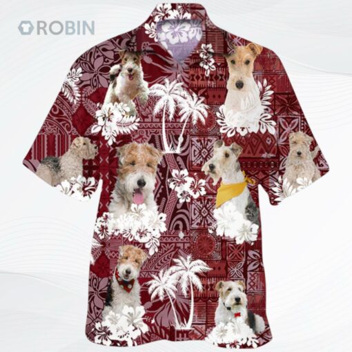 Wire Fox Terrier Hawaiian Shirt, Cool Dog Hawaiian Shirt Red Pattern