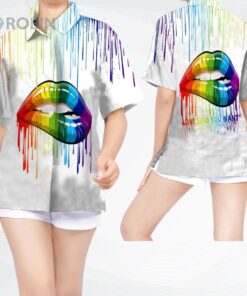 Women Hawaiian Shirt For Lgbt Community In Summer, Love Who You Want Rainbow Lips Watercolor