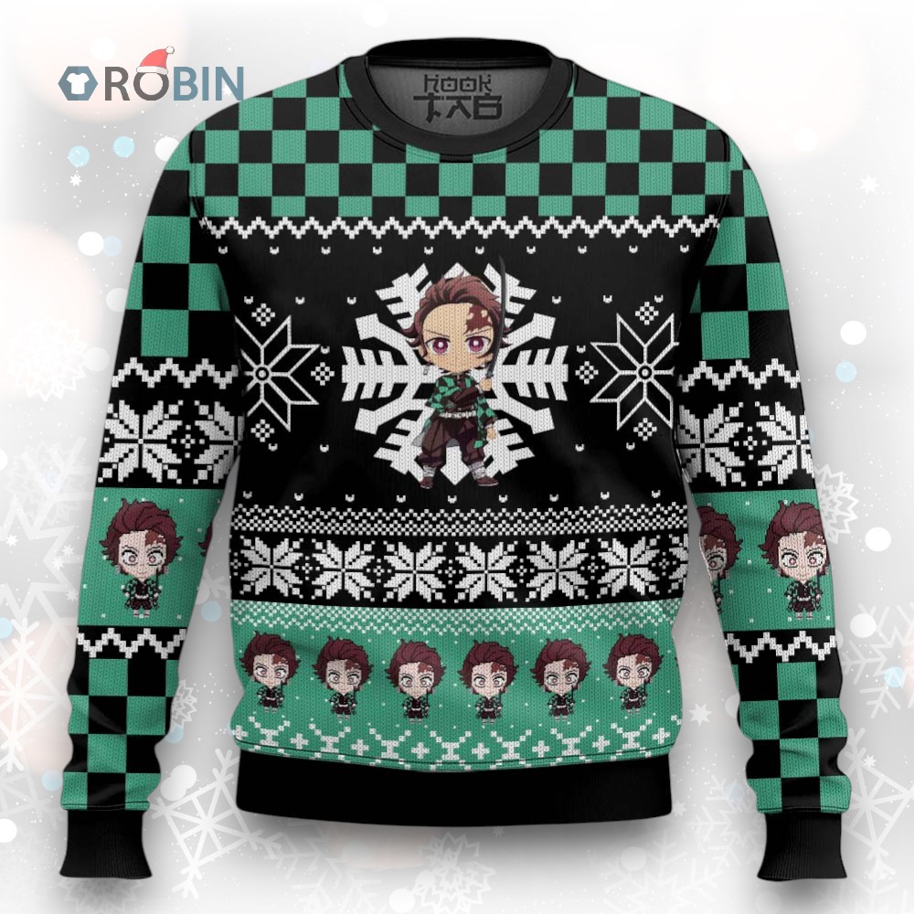 3D Anime Demon Slayer Tanjiro Kamado Ugly Christmas Sweater 3D Anime Demon Slayer Tanjiro Kamado Ugly Christmas Sweater
