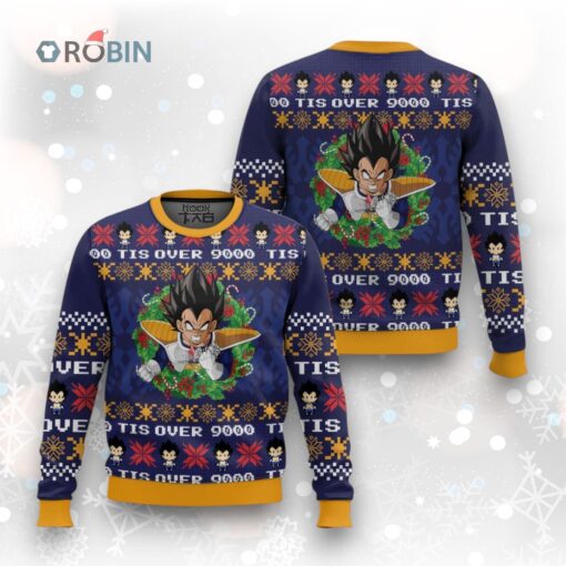 3D Anime Dragon Ball Tis Over 9000 Custom Fandom Ugly Christmas Sweater