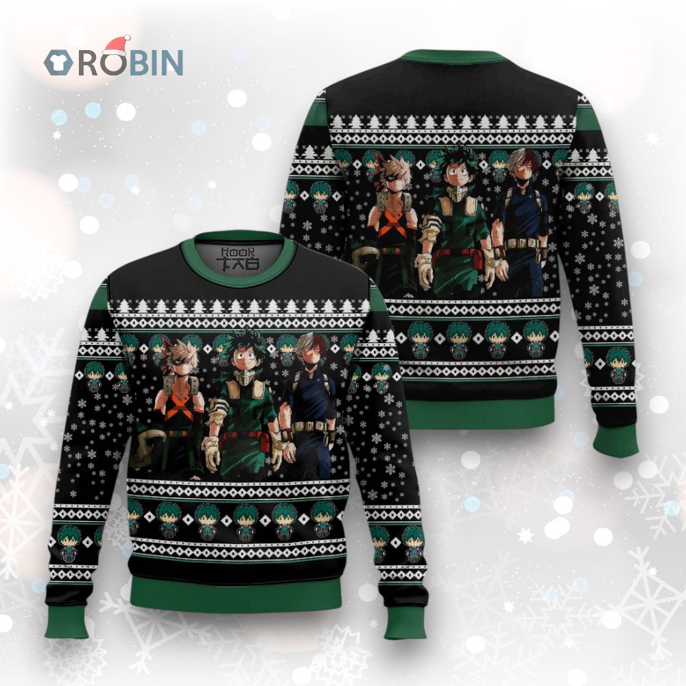 3D Anime My Hero Academia Top 3 Chibi Characters Ugly Christmas Sweater 3D Anime My Hero Academia Top 3 Chibi Characters Ugly Christmas Sweater