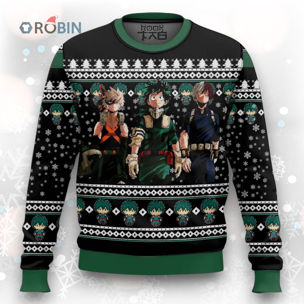 3D Anime My Hero Academia Top 3 Chibi Characters Ugly Christmas Sweater 3D Anime My Hero Academia Top 3 Chibi Characters Ugly Christmas Sweater