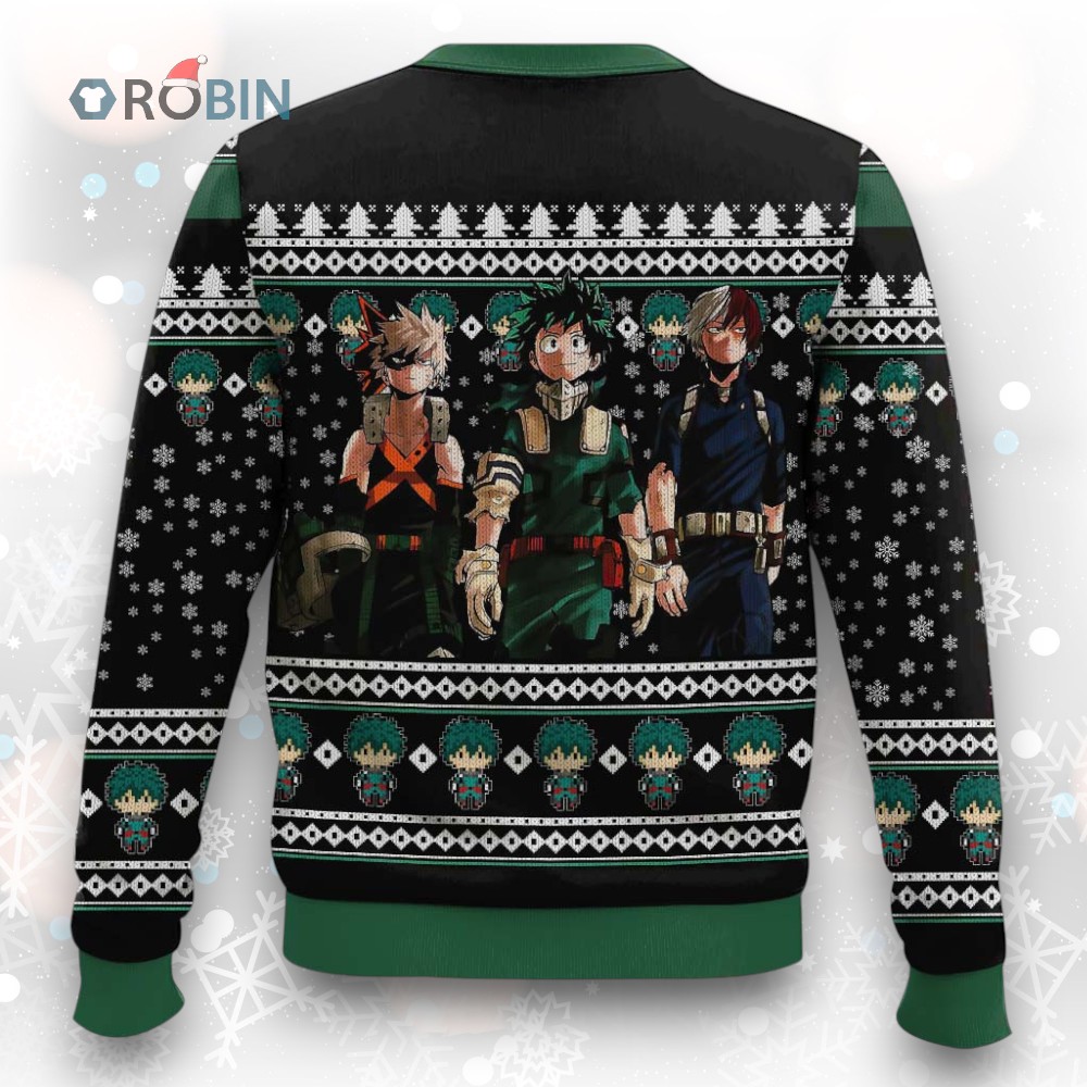3D Anime My Hero Academia Top 3 Chibi Characters Ugly Christmas Sweater 3D Anime My Hero Academia Top 3 Chibi Characters Ugly Christmas Sweater