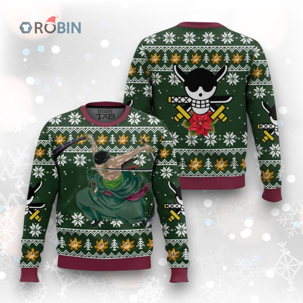 3D Anime One Piece Roronoa Zoro Swords Fandom Ugly Christmas Sweater 3D Anime One Piece Roronoa Zoro Swords Fandom Ugly Christmas Sweater